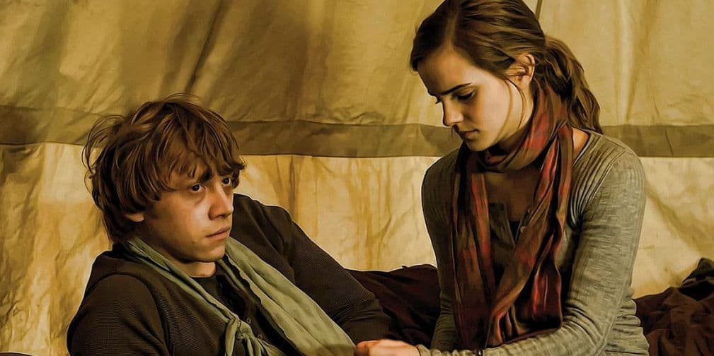 9. Rupert Grint y Emma Watson: Pensamos que se quedaría con Harry, pero Hermione prefirió a Weasley.