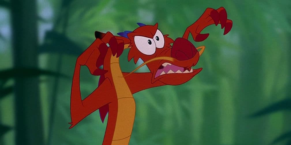 9. Mushu: Un dragón rojo, amigo y compañero más cercano del personaje Mulan, película homónima de 1998.