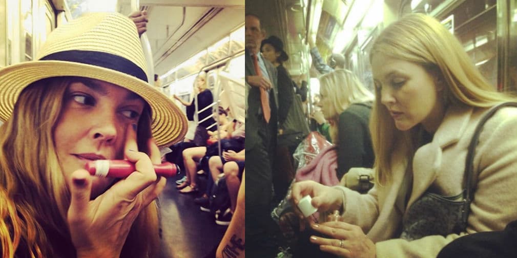 19. Drew Barrymore: La actriz retocó su maquillaje y se pintó las uñas durante un viaje en metro en 2014.