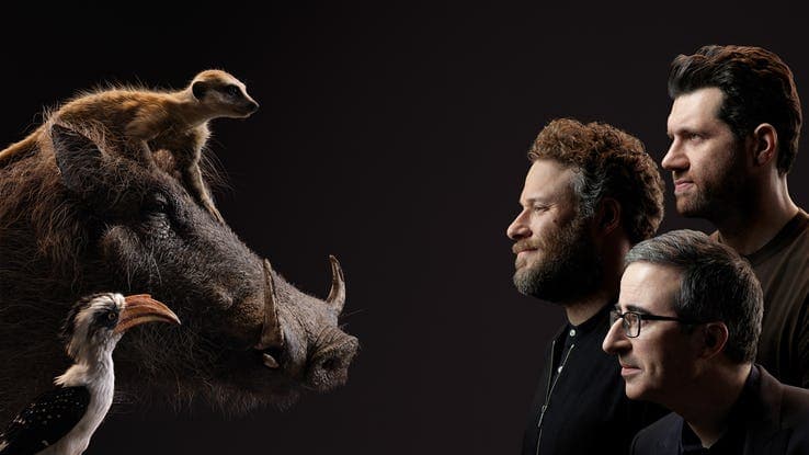 John Oliver es Zazu, Billy Eichner es Timon y Pumbaa es interpretado por Seth Rogen.