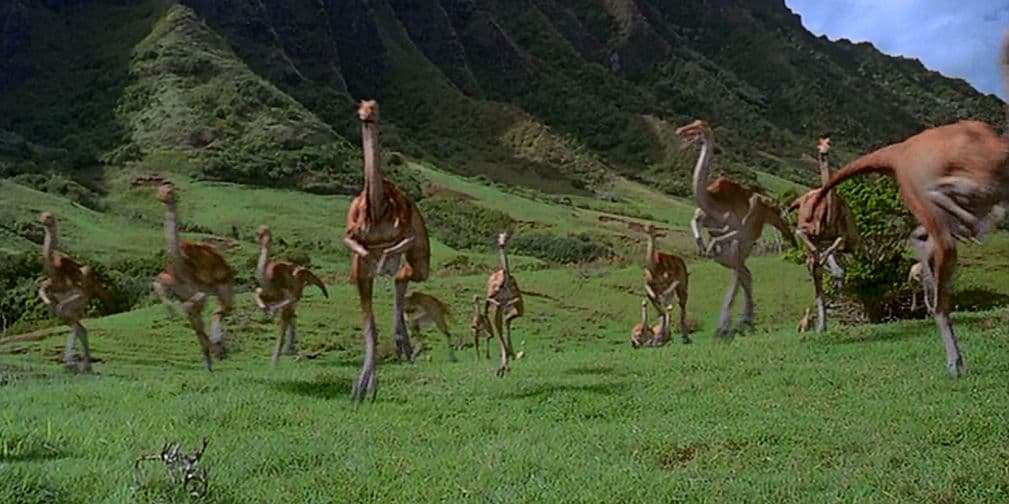 Gallimimus (Jurassic Park 1): dinosaurio terópodo ornitomímido, vivió hace 83 y 65 millones de años en Asia.