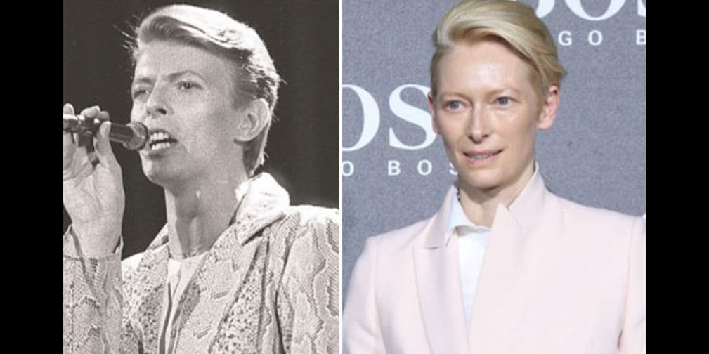 10. Tilda Swinton: La actriz y modelo inglesa es idéntica al músico y compositor David Bowie, recién fallecido.