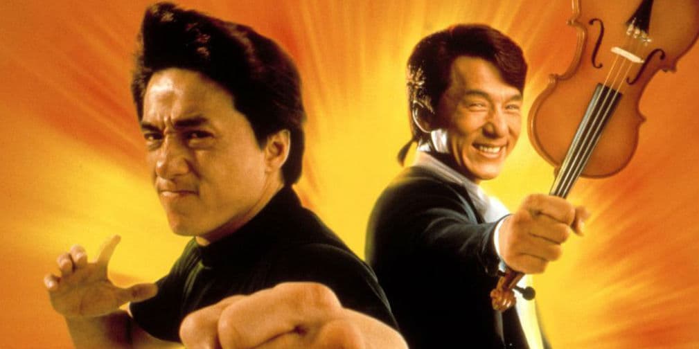 7. Jackie Chan: Dos gemelos separados al nacer, uno músico y el otro mecánico, en Twin Dragons (1992).