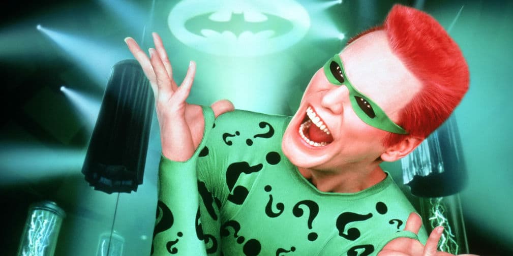 The Riddler (1995): En Batman Forever, este cómico da vida a El Acertijo, uno de los archi enemigos más inteligentes del Hombre Murciélago.