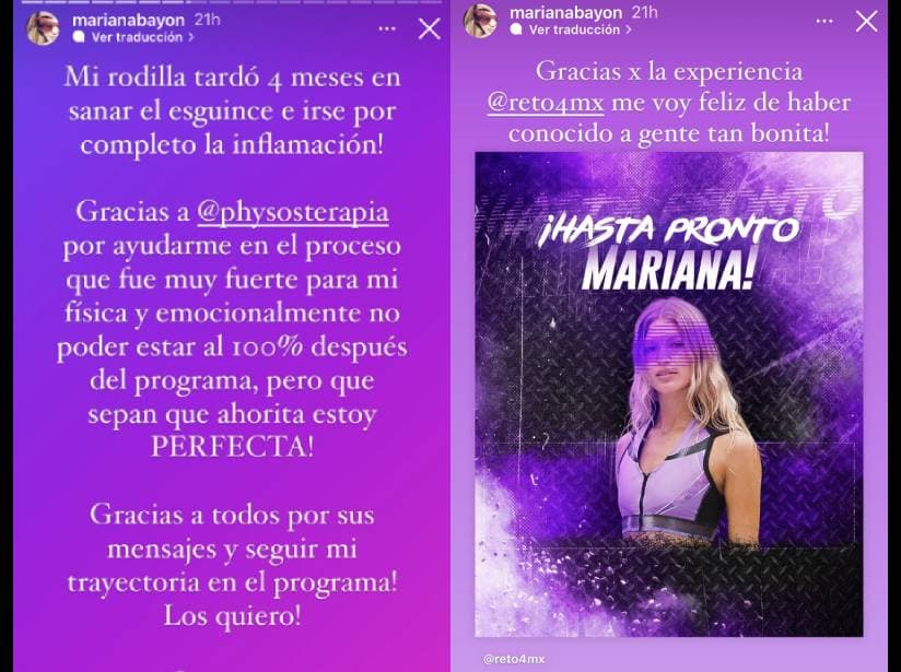 Mariana Bayón cuenta cómo está su rodilla tras su lesión en Reto 4 Elementos 2022.