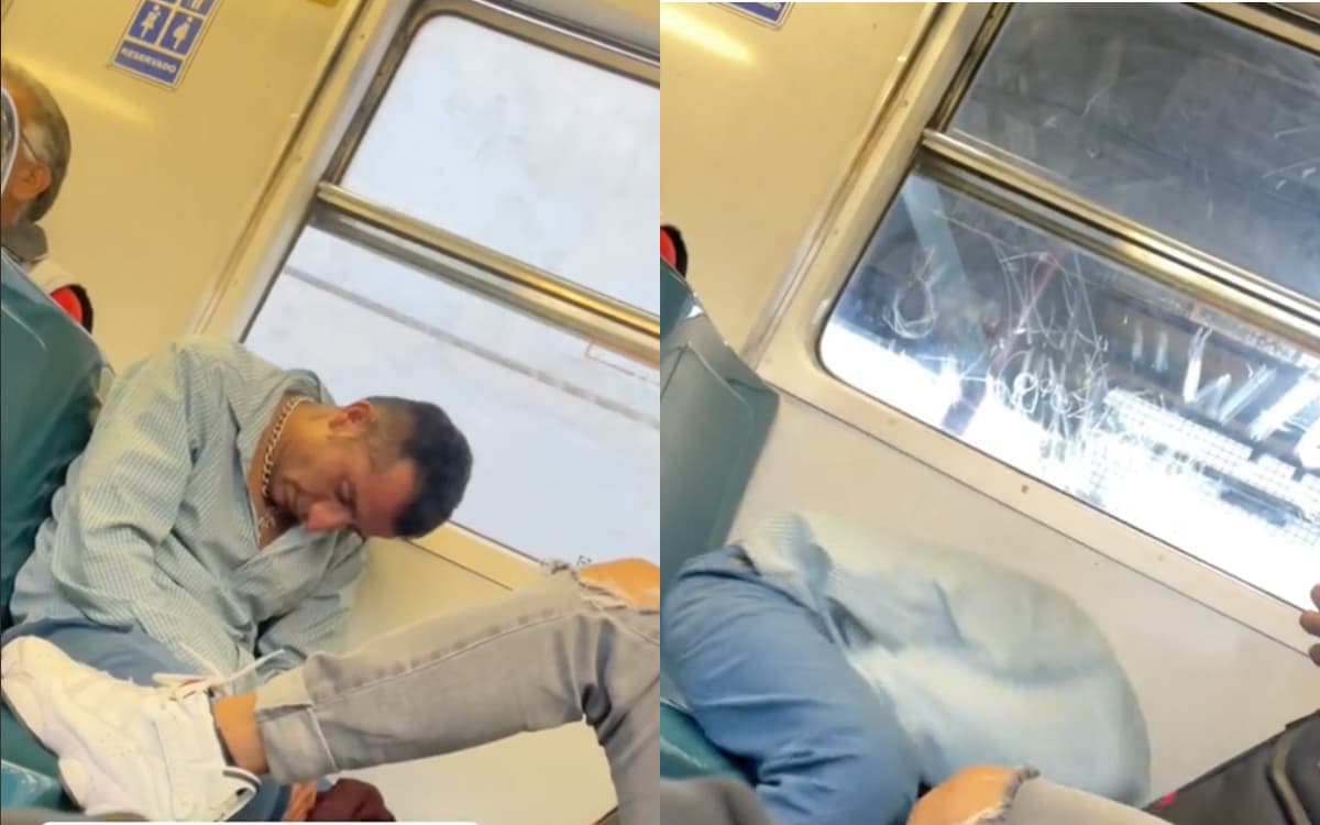 Hombre se duerme en el metro y se viraliza momento exacto de su caída