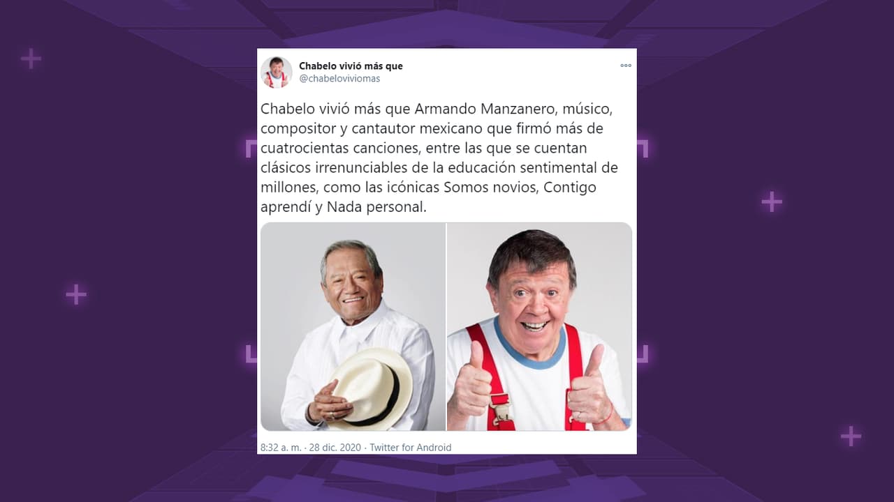 La cuenta de Twitter @chabeloviviomas compartió la noticia, aquí se reportan los decesos de celebridades.