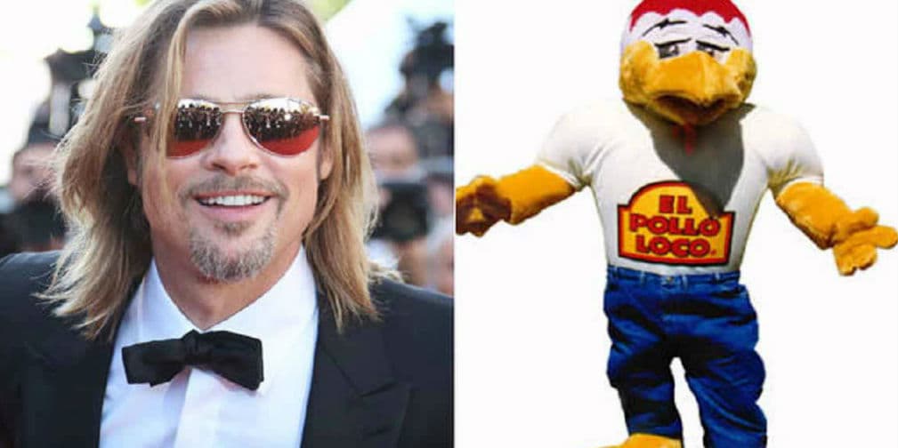 9. Brad Pitt: Antes de ser famoso, el esposo de Angelina Jolie trabajó como mascota de El Pollo Loco. ¡Qué oso!