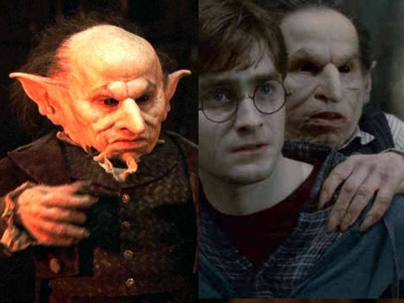 Verne Troyer y Warwick Davis interpretaron al duende Griphook