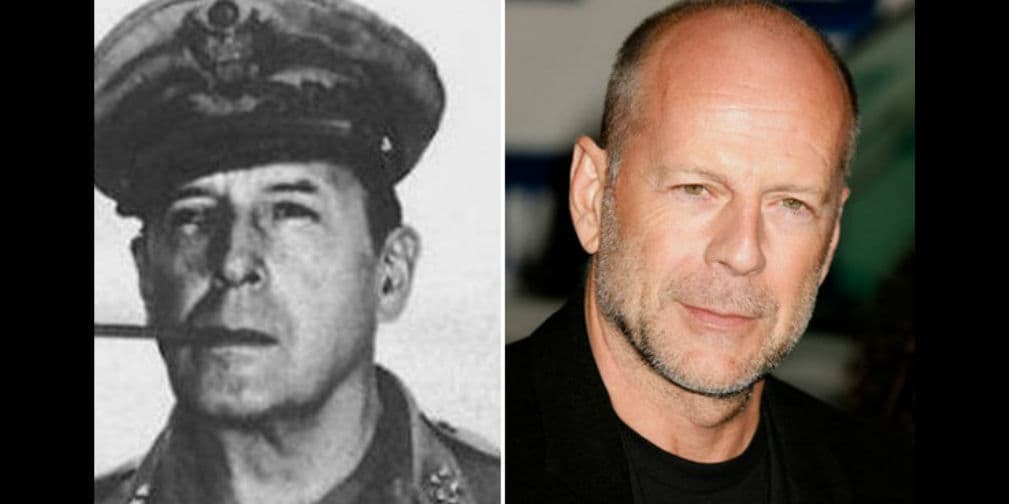 16. Bruce Willis: Su gemelo es el General Douglas MacArthur, famoso durante la Segunda Guerra Mundial.
