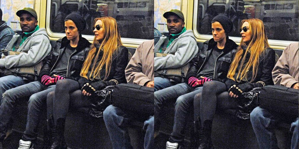 5. Lindsay Lohan: Su ex Samantha Ronson no luce muy feliz de compartir el metro con la estrella de Mean Girls.