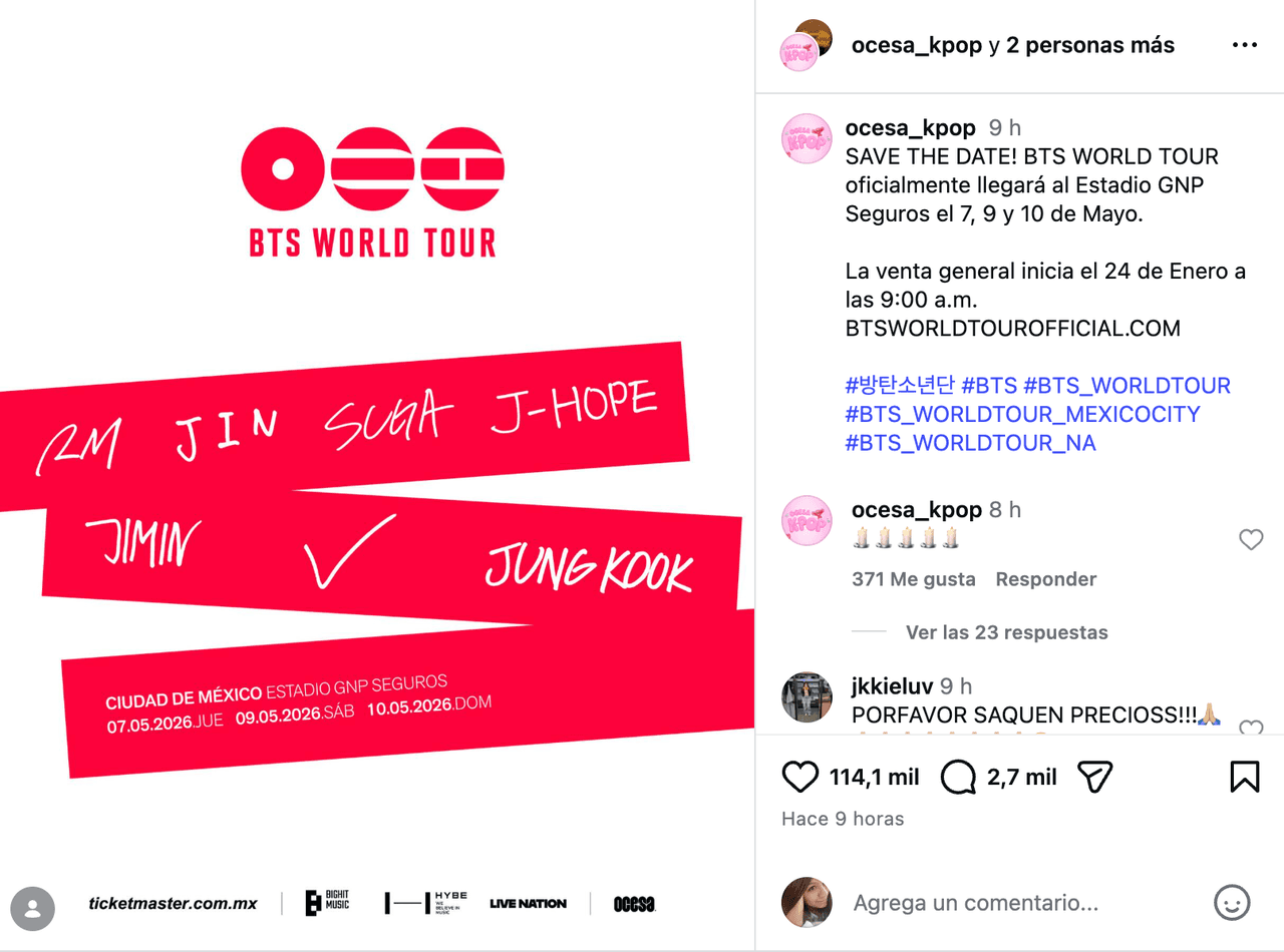 BTS confirma gira por México.