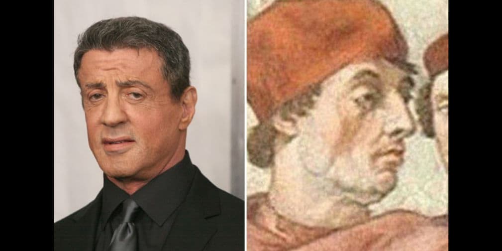 14. Sylvester Stallone: El héroe de acción tiene un parecido con el papa Gregorio IX, quién murió en 1241.